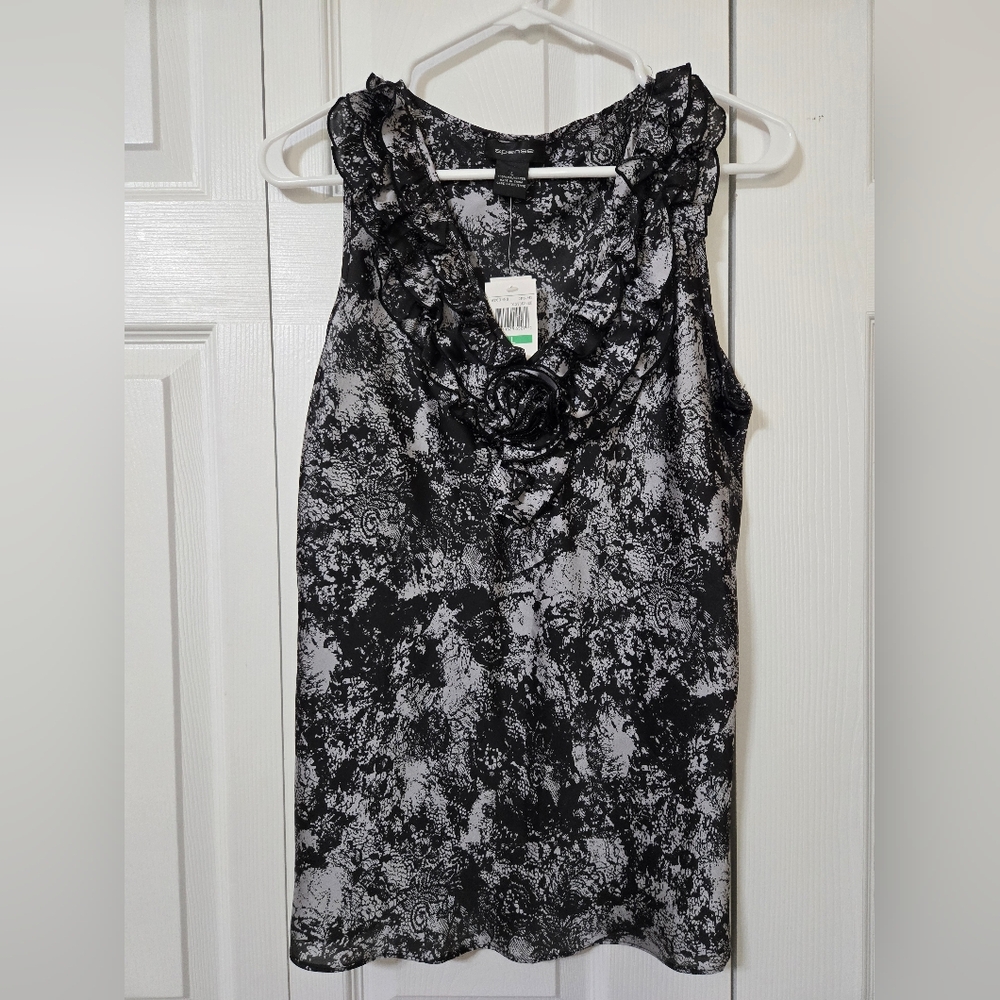 Spence Black & Gray Faux Lace Look Sleeveless Top, Size Large, New With Tags